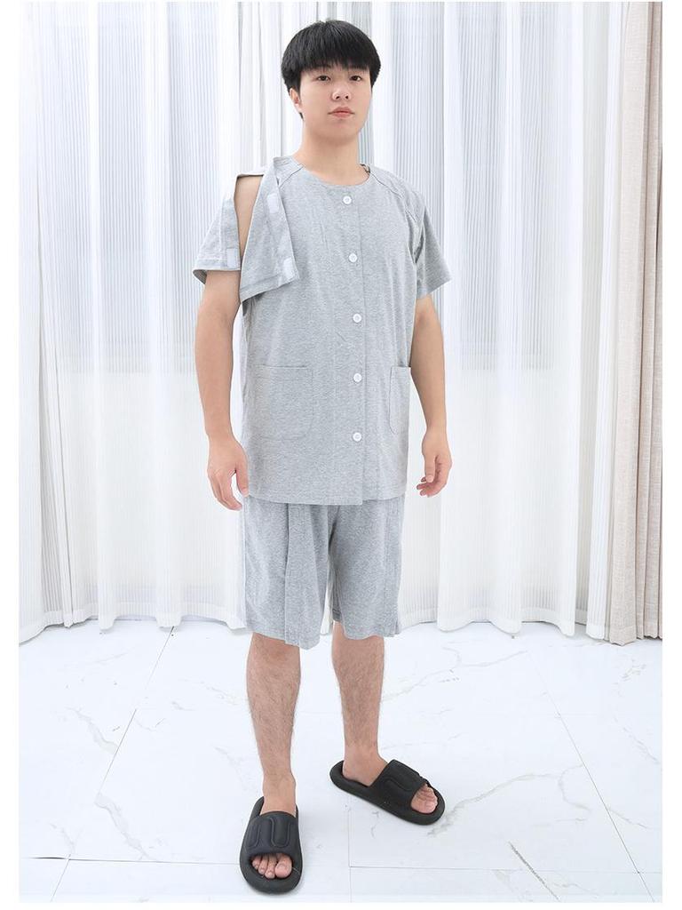 Summer Short Sleeve Cotton Clothing for Bedridden & Post-Op Patients