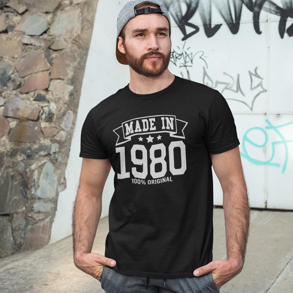 

MADE IN 1980 T-SHIRT - birthday 80s gift dad mom son birth year date funny mens Unisex T-Shirt XXXXL