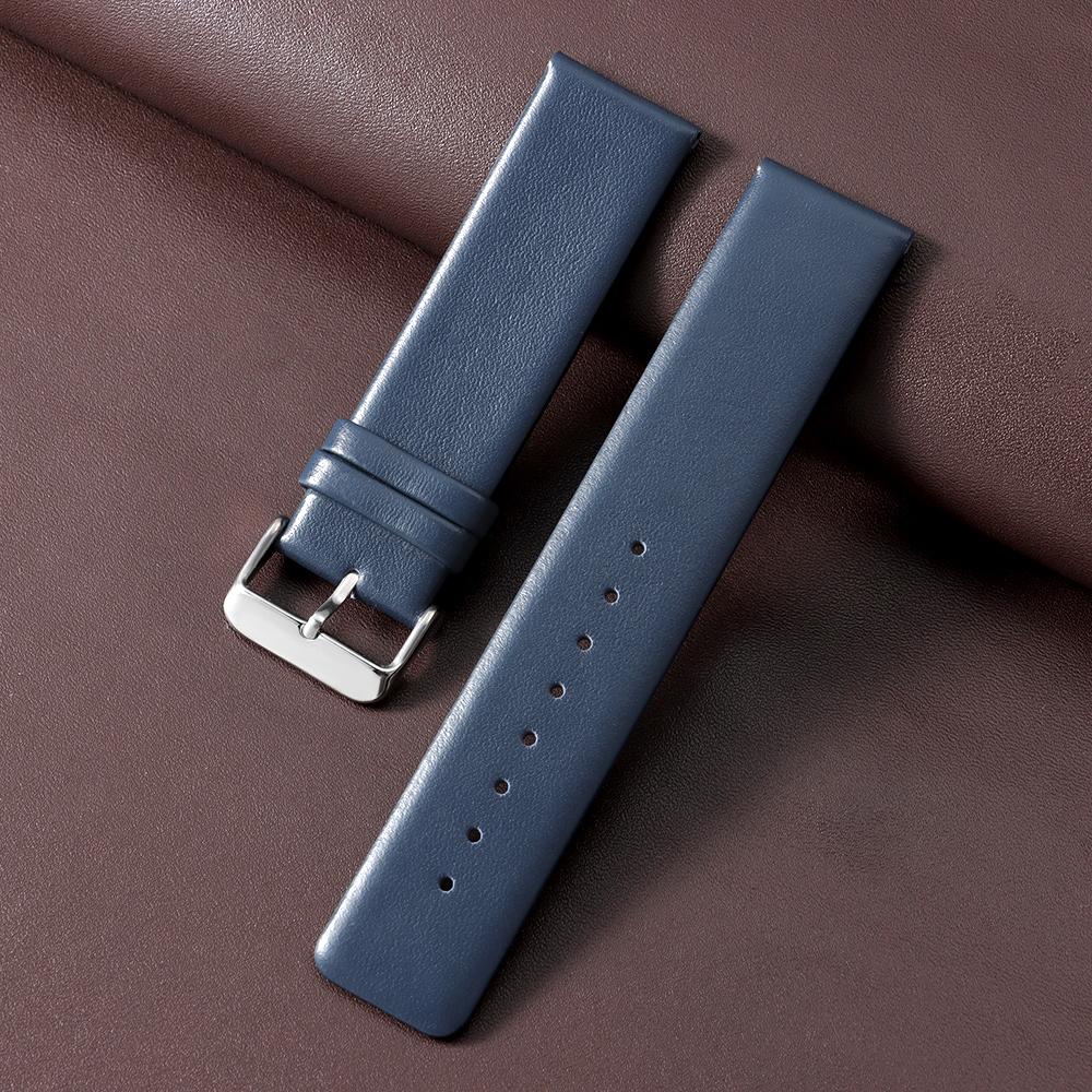 Ultra-Thin Soft Top-Grain Cowhide Watch Strap 18mm 20mm 22mm Brown Genuine Leather Watch Band for Men Women Universal Wristband