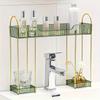 2-Tier Bathroom Organizer, Amber Grey Green. Countertop Shelf for Cosmetics & Toiletries Storage.