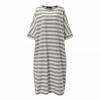 Damen Baumwolle Leinen Gestreiftes Kleid Sommer Locker Große Größe 4XL 5XL Maxikleid Robe Femme Lässig Lang Boho Kaftan Muslimisches Kleid