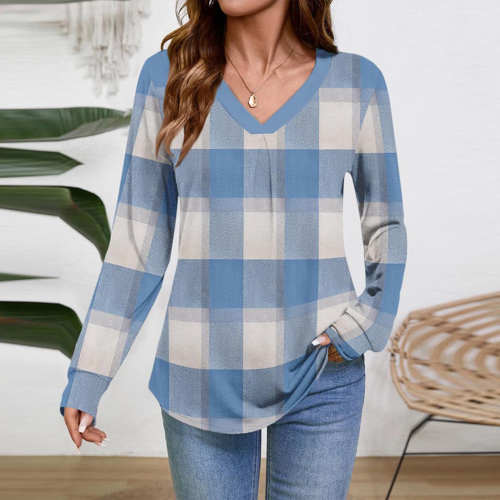 Women Long Sleeve Tops Dressy Casual V Neck Tshirts Basics Tee Vacation Fall Fashion Clothes