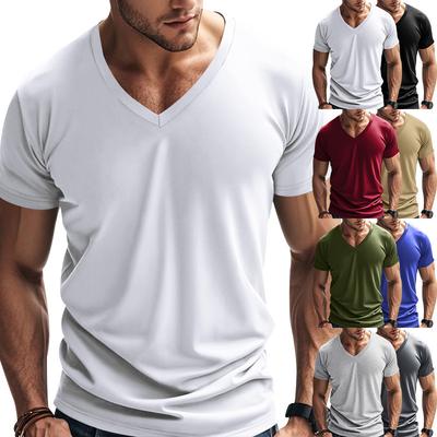 T-shirt Casual Sportiva da Uomo Primavera/Estate Scollo a V Asciugatura Rapida Traspirante Monocolore Personalizzabile a Maniche Corte
