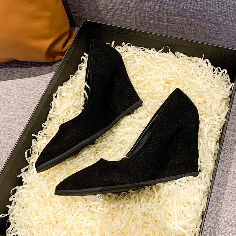 Shallow Pointed Toe Women Shoes Wedges Suede High Heels Fashion Shoes 2024 Trend Designer Dress Party Winter Chaussures Femme