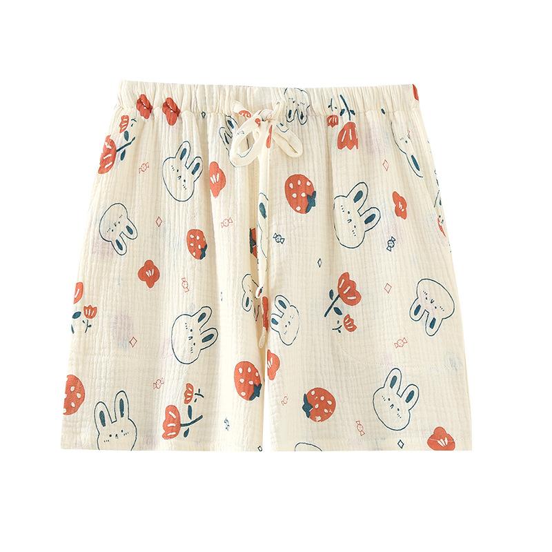 Women's summer pure cotton cotton Japanese printed thin shorts summer pajama pants home pants loose outer wear