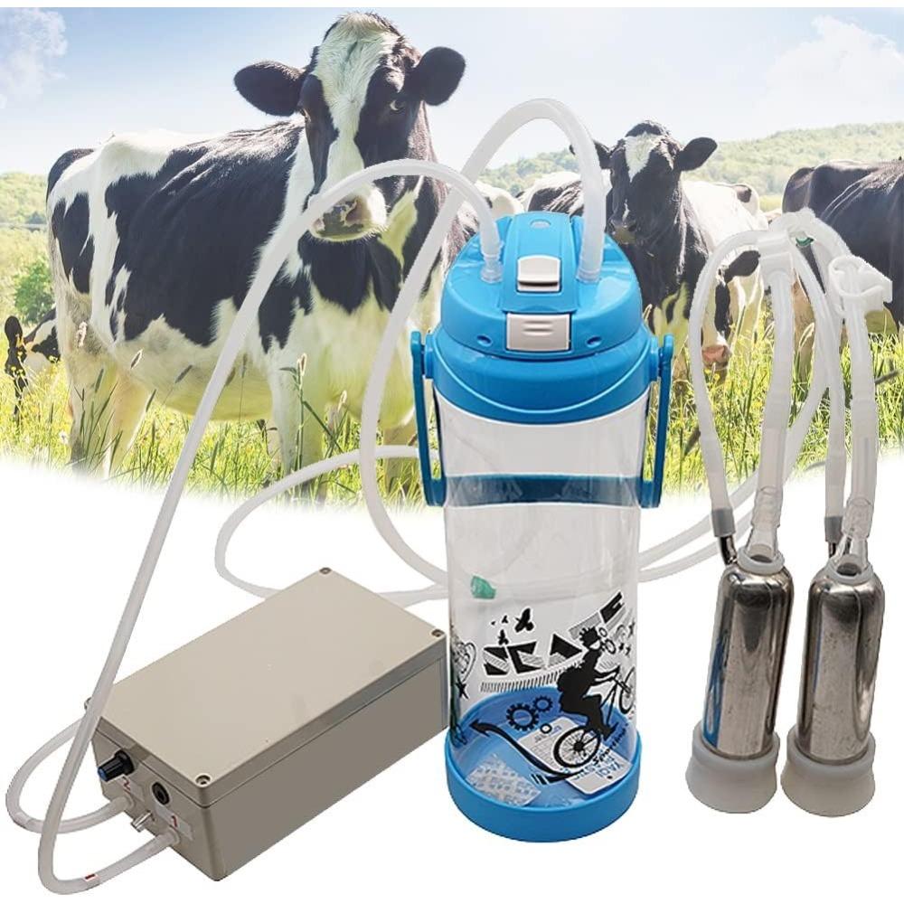 Electric goat milking machine, 3-liter pulsating milking machine, plastic milk bucket with 2 teat cups, portable vacuum pump