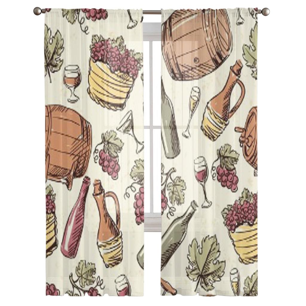 Wine Vintage Sheer Curtains for Living Room Transparent Tulle Window Treatments Bedroom Kitchen Home Decor Veil Drapes