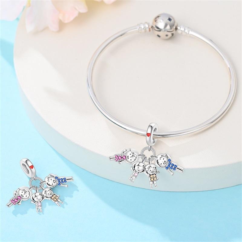 copper Mom Dad Son Daughter Core Family of Four Pendant Charm Bead Charms Compatible With Authentic Charm Bracelets Women Do It Yourself Jewellery Gif
