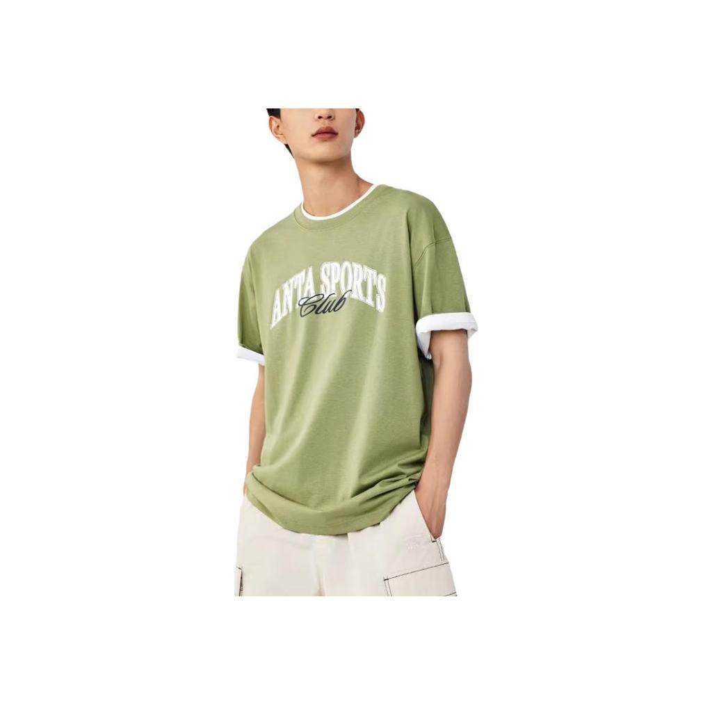 Anta Lifestyle Series Retro Casual Loose Fit Round Neck Short Sleeve T-Shirt Men Tops Gray Green 152438110-3