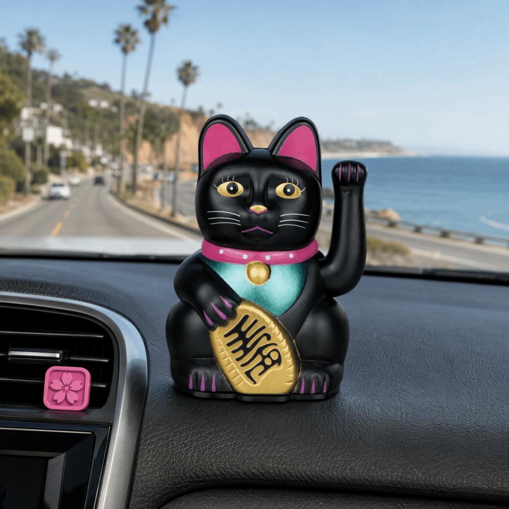 Black Solar Nodding Lucky Cat Ornament  Window Sill Decorative Statue Without Base