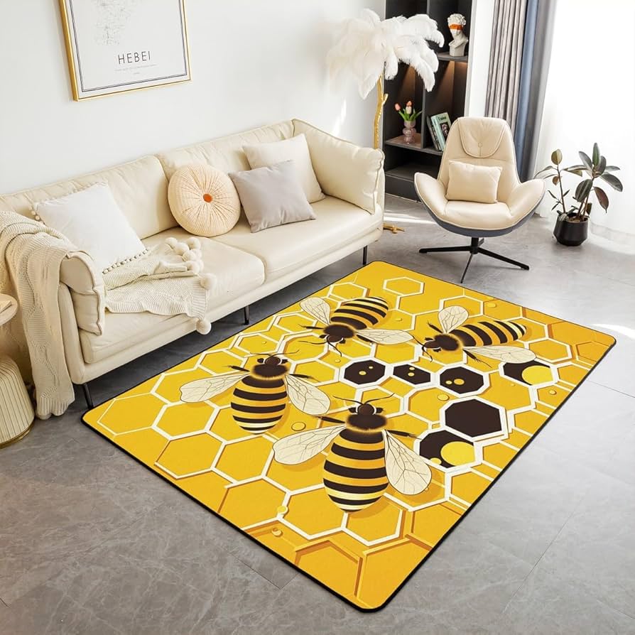Funny Bee Flowers Carpet Cartoon Animal Area Rug Living Room Girls Bedroom Bedside Dorm Soft Floor Mat Home Entrance Door Mat
