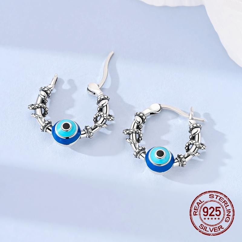 925 Sterling Silver Evil Eye Huggie Hoop Earrings Snake Coiled Gothic Hoop Earrings Protection Amulet Jewelry Gift for Women