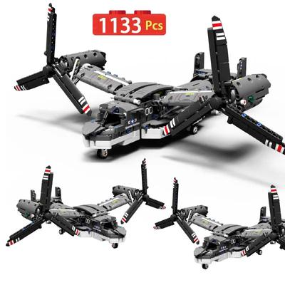 1133 Teile MOC Stadt WW2 Militär Elektrischer Osprey Kampfjet Bausteine Flugzeug Hubschrauber Flugzeug Steine Spielzeug für Kinder Geschenk