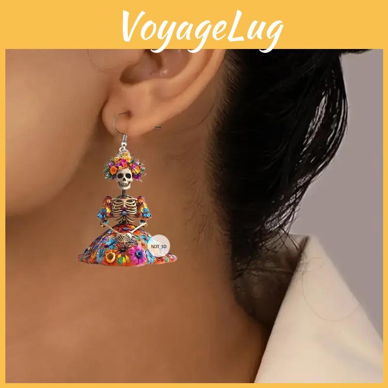 Halloween Flower And Skull Pattern Women Earrings For Female Party Accessory
