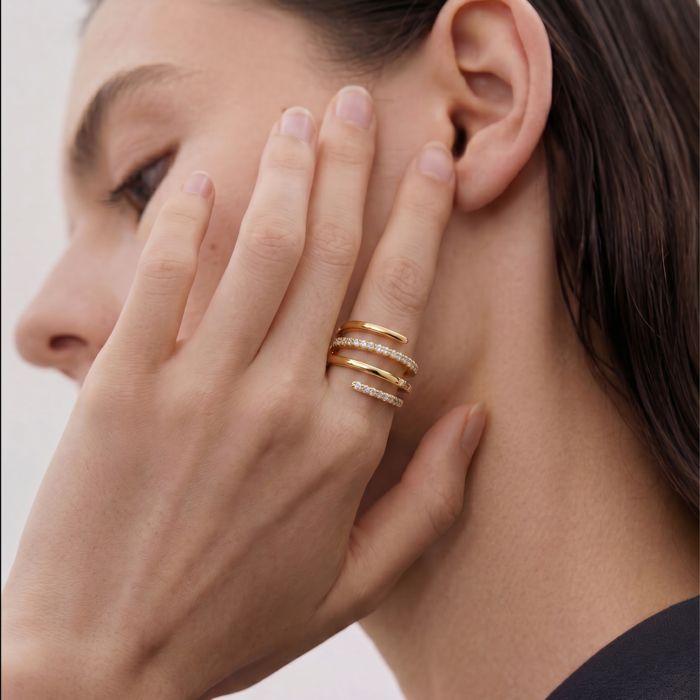 Ring - LUXENTER - Isda - 18 Carat Yellow Gold - Bright Metallic Alloy - 17 Mm Zirconia