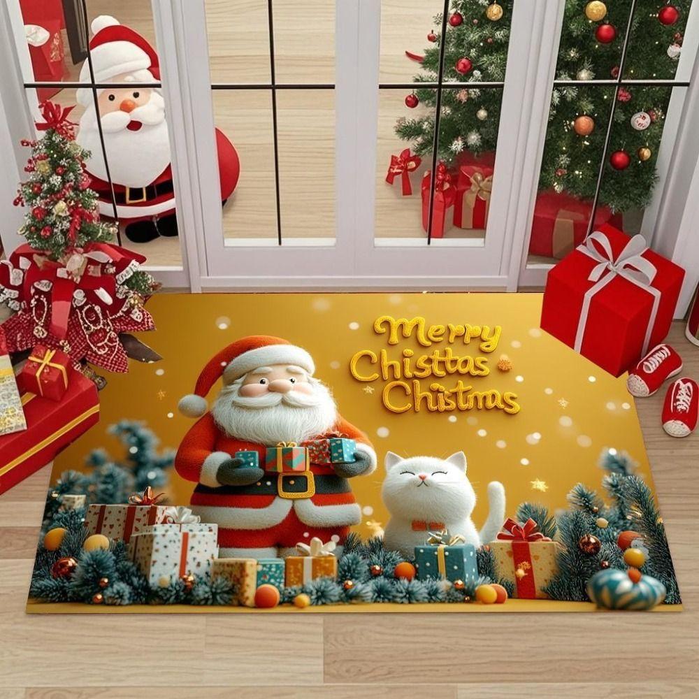 Machine Washable Christmas Door Mat Non-Slip Backing Festive Entrance Rug For Corridors