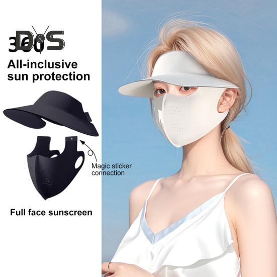 Sunscreen Face Guard Ice Silk Breathable Holes Sun Protection Hat Wide Brim Design Fastener Tape Face Guard