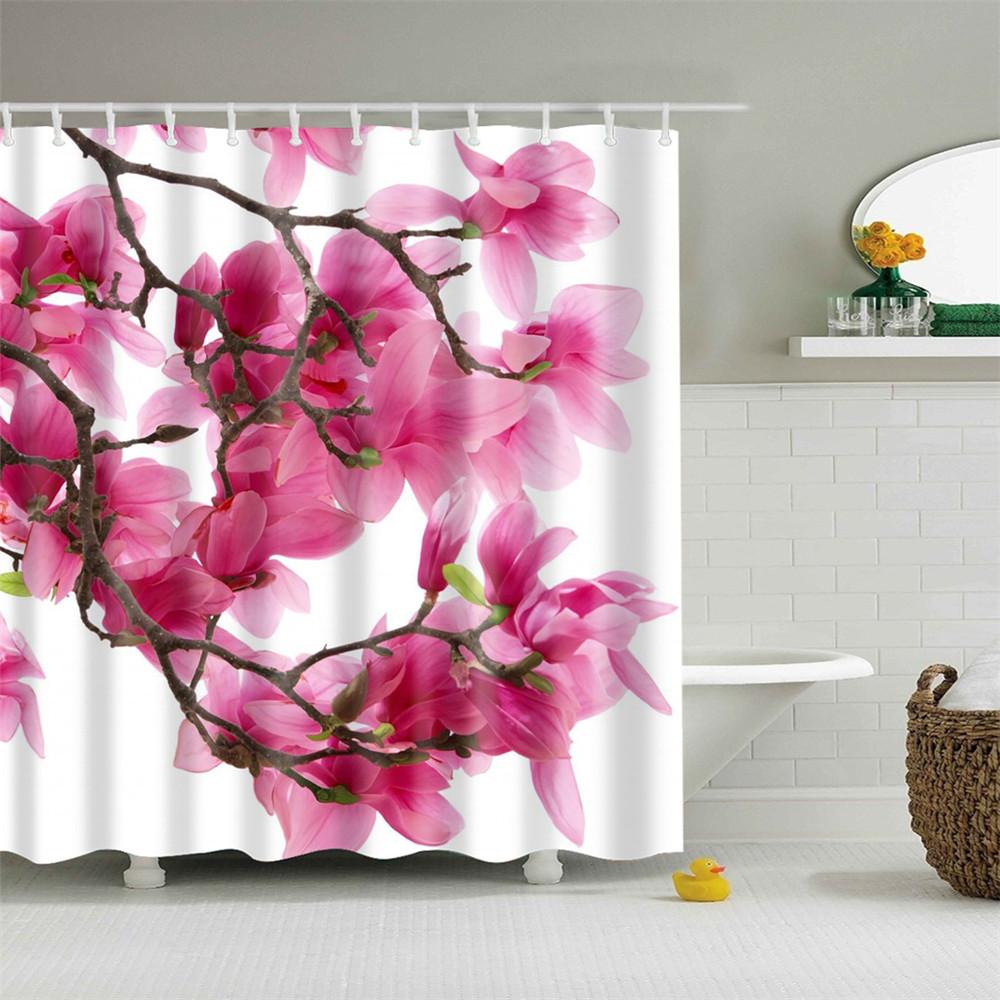 

Rose Plum Blossom Flowers Print Waterproof Shower Curtain Washable Fabric Bath Curtain Home Bathroom Curtains With 12 Hooks W60H190(CM)-1 Pcs