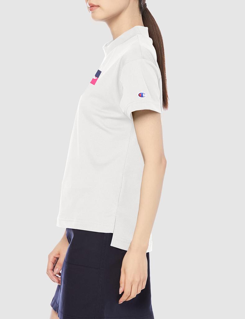 Champion Short Sleeve UV Script Mock Size M CW-VG306 Women's Shirt, Quick-Drying, Antibacterial, Odor-Resistant, Protection, Print, Neck, Golf, White,