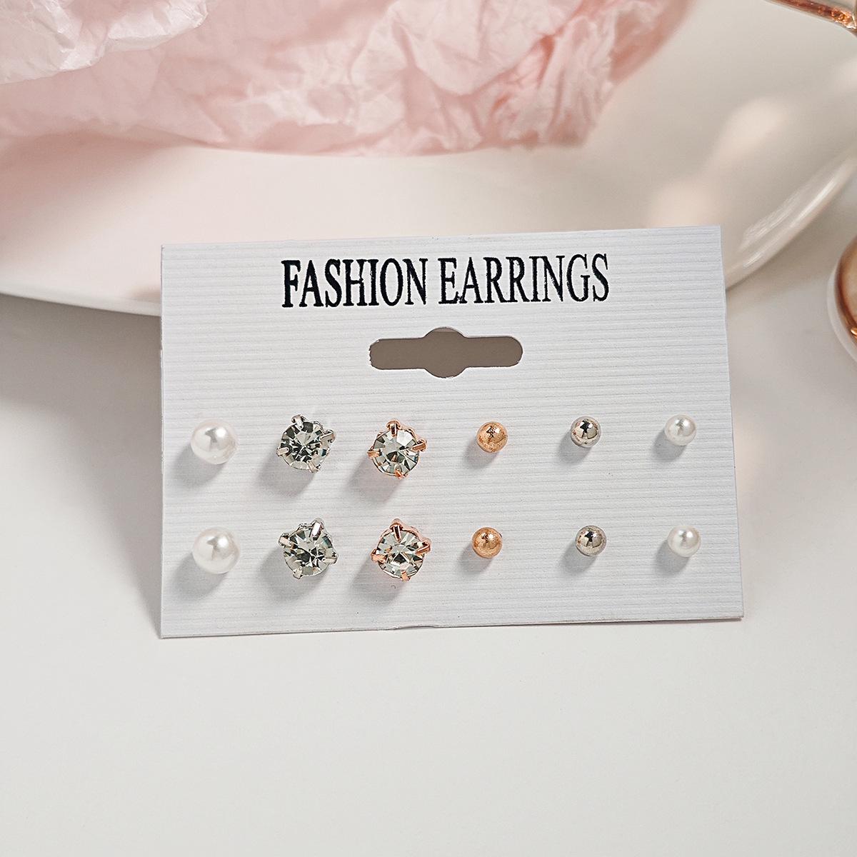European-American Pearl & Diamond Geometric Stud Earring Set