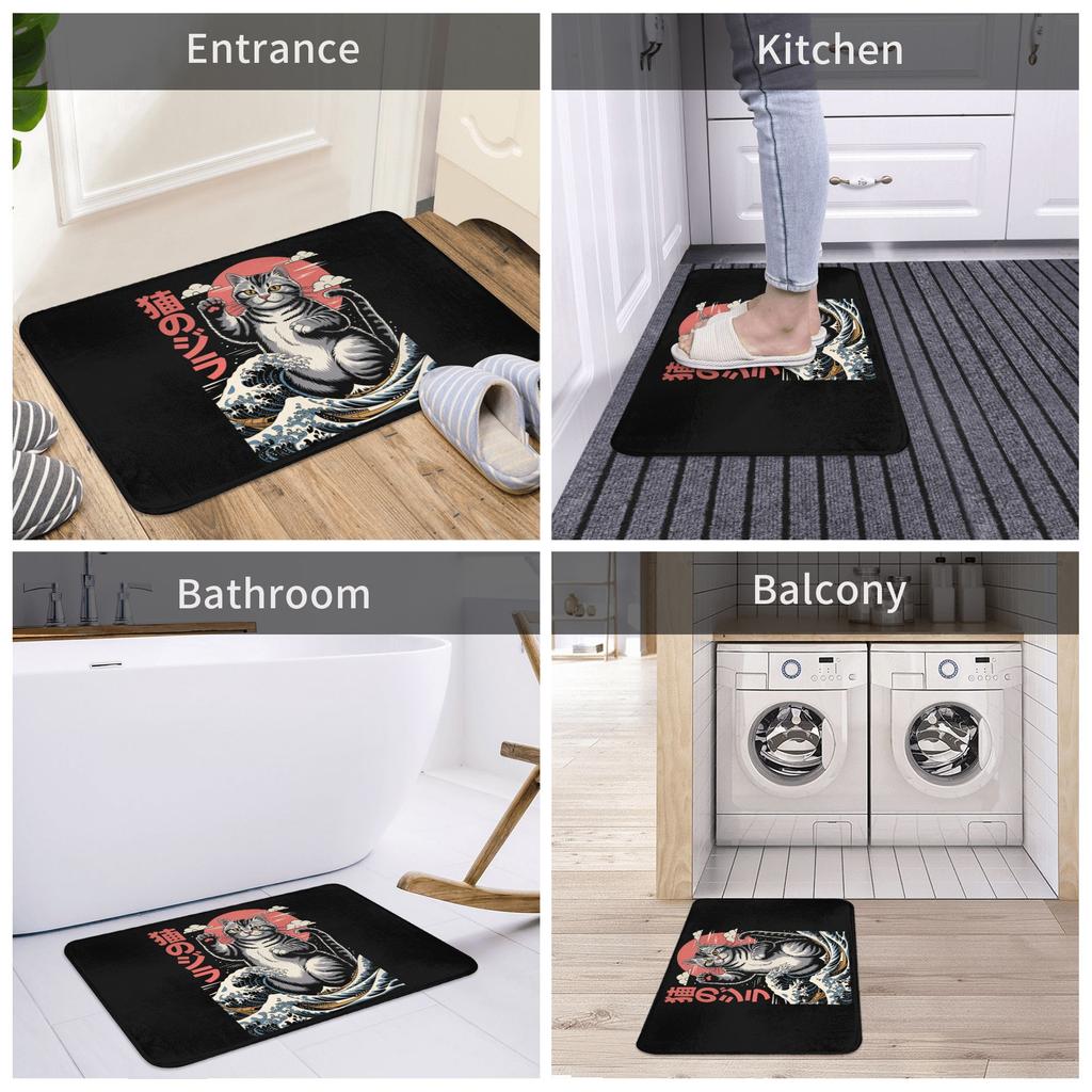 The Roar of CatZilla Cat Door Floor Kitchen Mat Anti-Slip Indoor Japan Kitten Lover Doormat Garden Entrance Rug Carpet Footpad