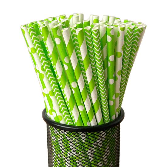 100Pcs Biodegradable Paper Straws Colorful Striped Print Food-Grade Safe Drinking Straws Party Supplies