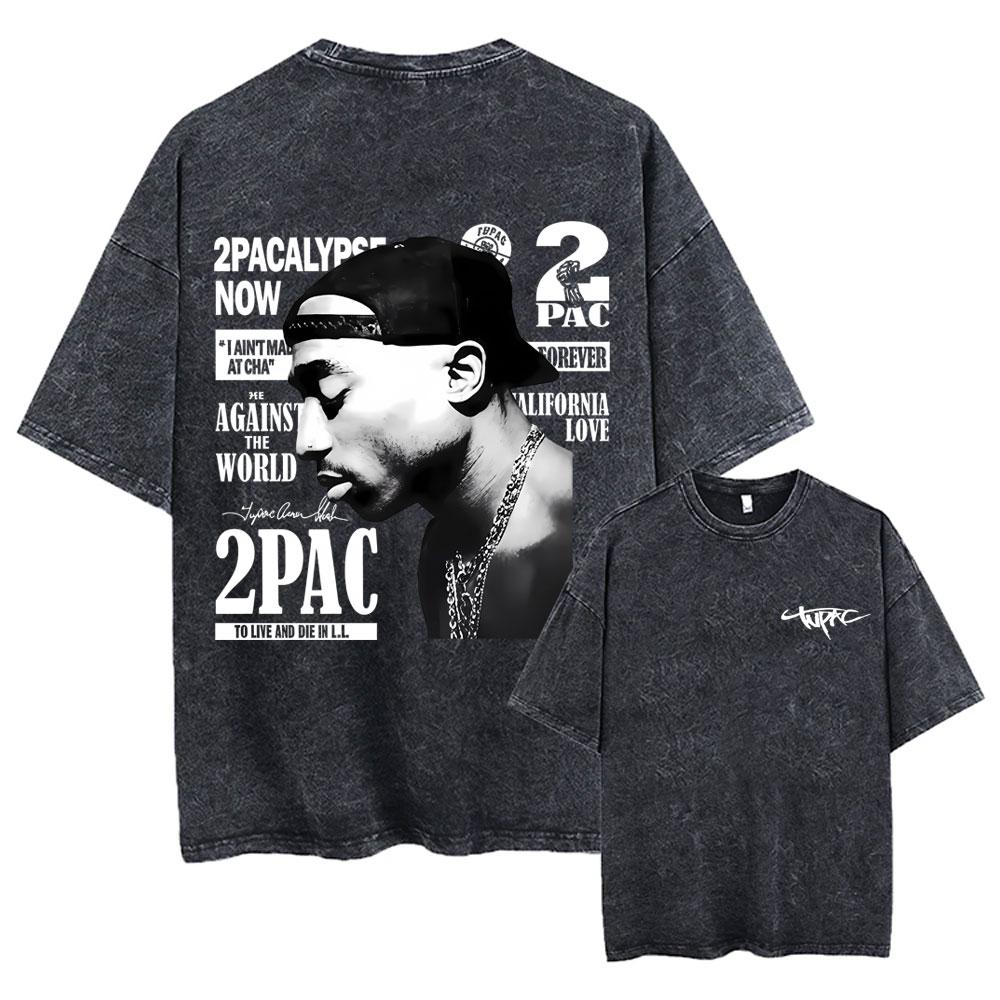 Rapper Tupac 2pac All Eyez On Me Cross Vintage Washed T Shirt Men Hip Hop Fashion Retro Tshirt Mens Casual Oversized Tshirts