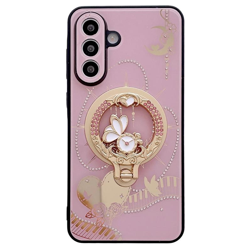 Pro Samsung Galaxy A56 5G Magnetické pouzdro Stojánek TPU+PC Zdobení kamínky Kryt na telefon