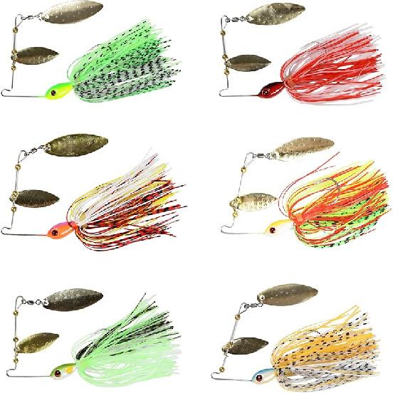 Spinnerbait Bass Fishing Lures Kit Spinner Baits Bass Fishing Lure Hard Metal Lure Topwater Buzzbait Swimbait for Trout Salmon Pike Bass Saltwater 6