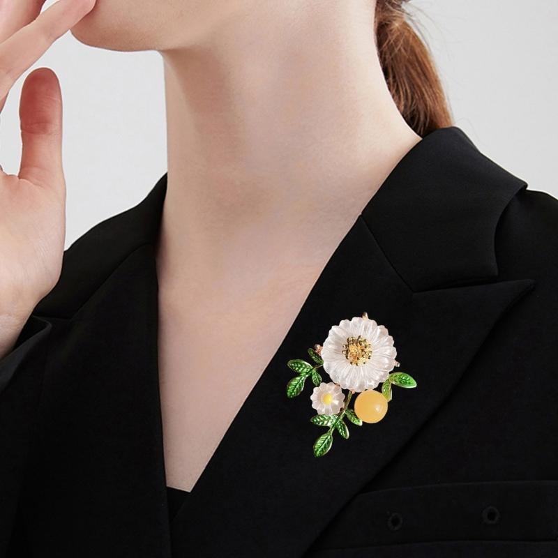 Elegante Spilla a Forma di Margherita per Donna Foglia Verde Girasole Spilla da Bavero Accessorio Gioiello per Giacche Zaino Sciarpa Cappelli