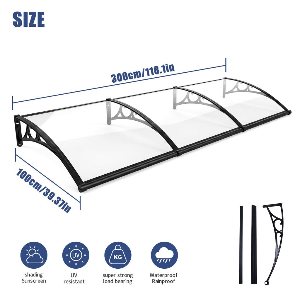Awning for Door Entrance with Aluminum Alloy Bracket Outdoor Clear Door Awning Strong Load-Bearing Capacity for Porch/Patio/Deck