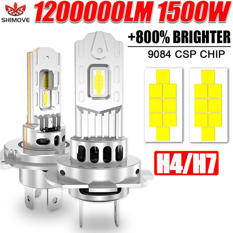 H7 Headlight H4 Bi LED Bulbs for Car CANBUS 1500W High Power Auto Lights 6500K Mini Wireless Turbo Fan Automobile LED Headlamp Car LED Headlight