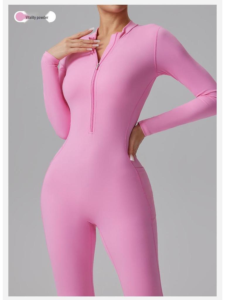 Cross-border Half-Zip Slimming Yoga Jumpsuit - Nude Feel One-Piece Dance & Fitness Wear