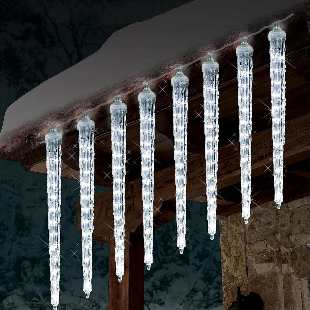 WATERGLIDE Meteor Shower Lights, 11" Outdoor Christmas Lights 10 Icicles 240 SMD LED Crystal Ice Falling Light, Connectable Raindrop Iciclelights,