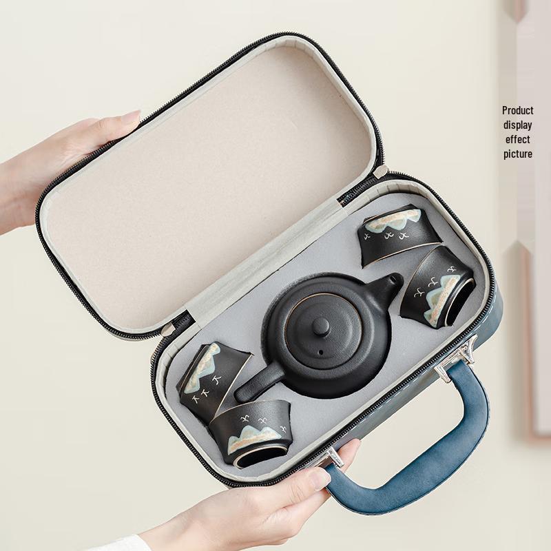 Coarse Pottery Chinese Tea Set with Travel Bag