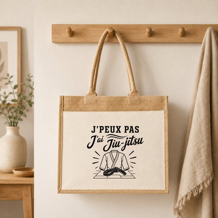 Sac cabas jute - PLANETEE - J'peux pas minimaliste - Toile de jute et coton - 21 L (43×33×21 cm) - Anses 65 cm