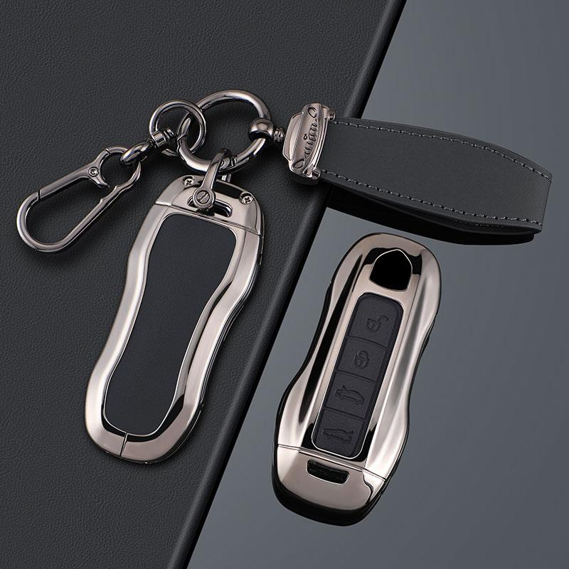 AABKU1 Zinc Alloy + PU Leather Car Key Case Cover Keychain For Porsche Panamera Spyder Carrera Macan Boxster Cayman Cayenne 911 970 981
