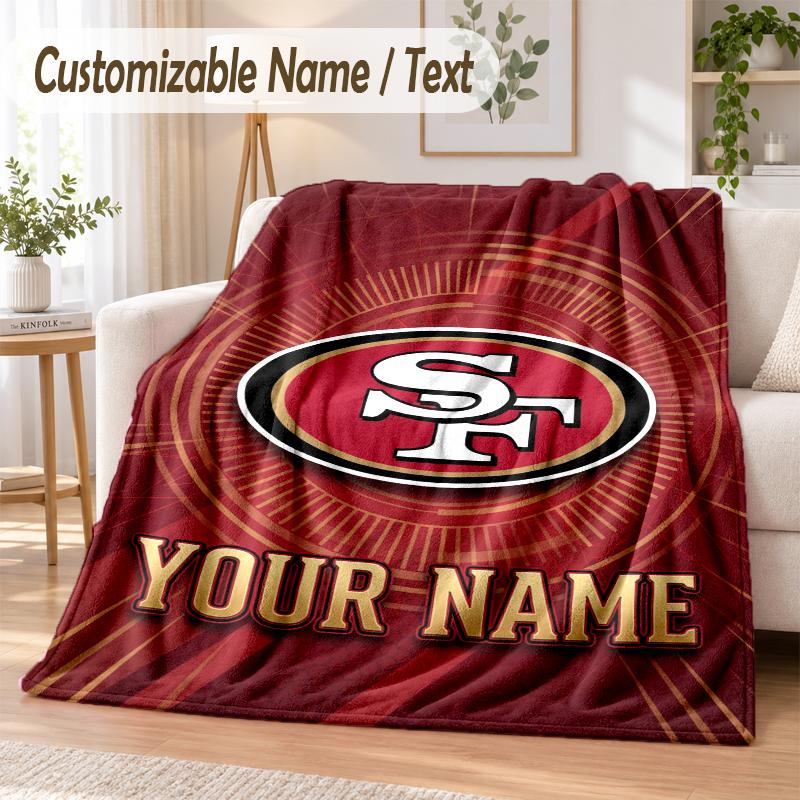 Custom Text Flannel Blanket San Francisco 49ers Print Warm Cozy Blanket Home Sofa Bedding