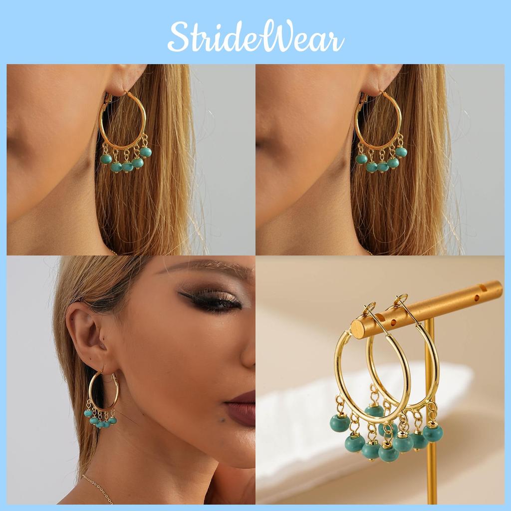 Copper Blue Earrings With Natural Stones Simple And Elegant Earrings Circle