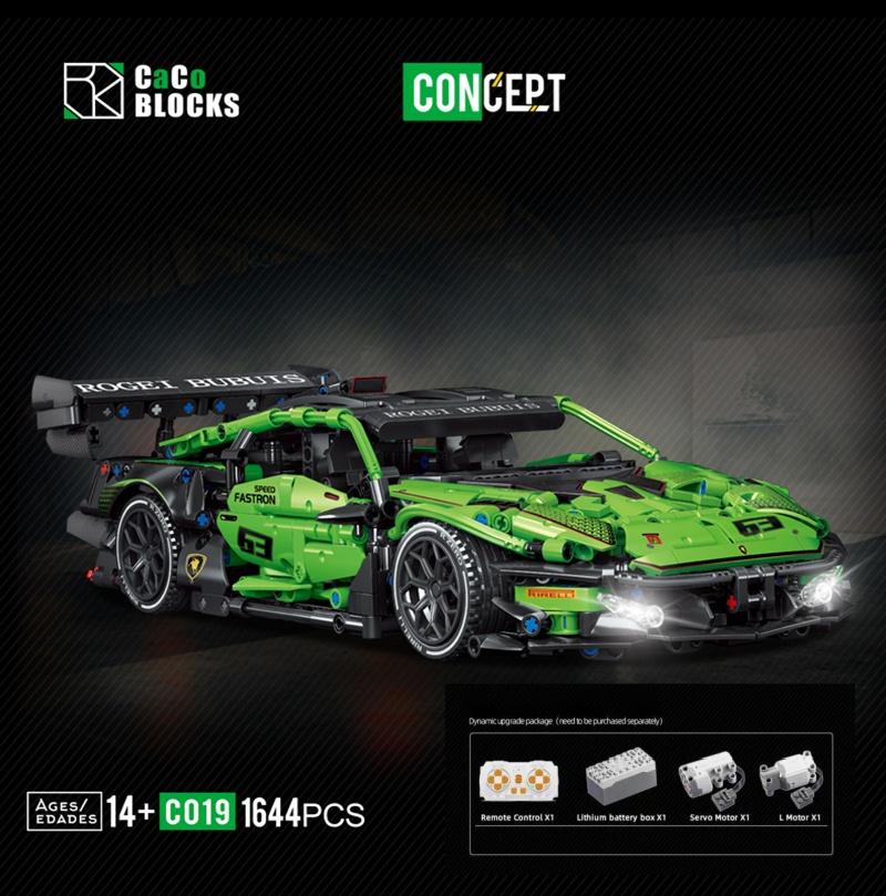 DIY Technical Green Speed Racing Car Model Building Blocks Kit MOC Assembly Bricks Toys Desktop Collectible Holiday Gift 1644PCS