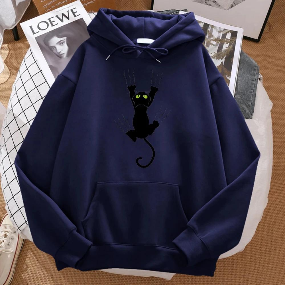 Naughty black Cat print men's hoodie comfortable cartoon hip-hop hoodie and Harajuku sweatshirt