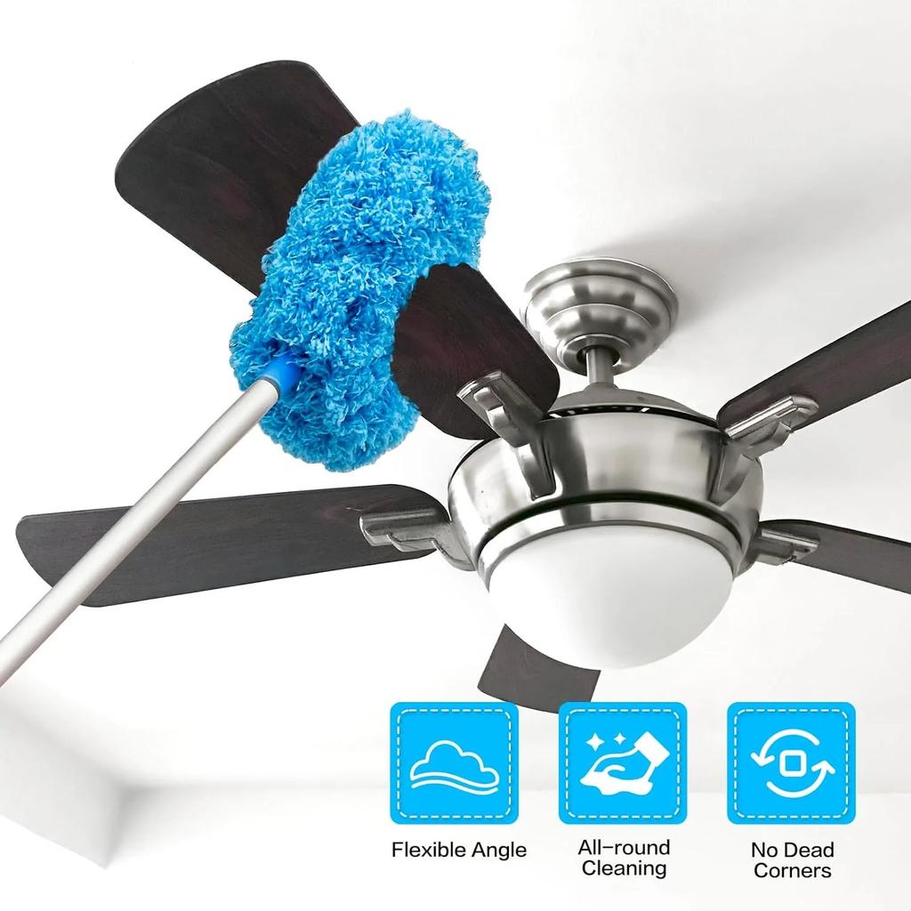 JFengqi Wiederverwendbarer Mikrofaser Deckenventilator Staubwischer mit 13" bis 49,7" Ausziehbarem Stiel, Blau
