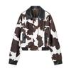 Autumn New Women's Clothing, European and American Fashion Cow Pattern Match PU Leather Short Jacket