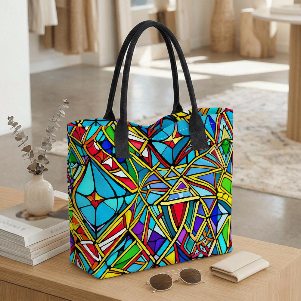 Stained Glass Colorful Tote Bag Large Capacity Casual Shoulder Bag for Daily Use Shopping Travel