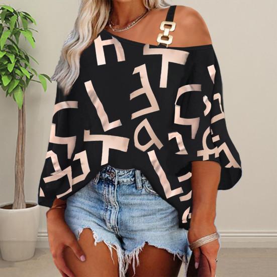 

Женская рубашка с принтом и половиной рукава, свободная рубашка с открытыми плечами, повседневная одежда, эластичный пуловер, рубашка на бретельках, одежда для девочек