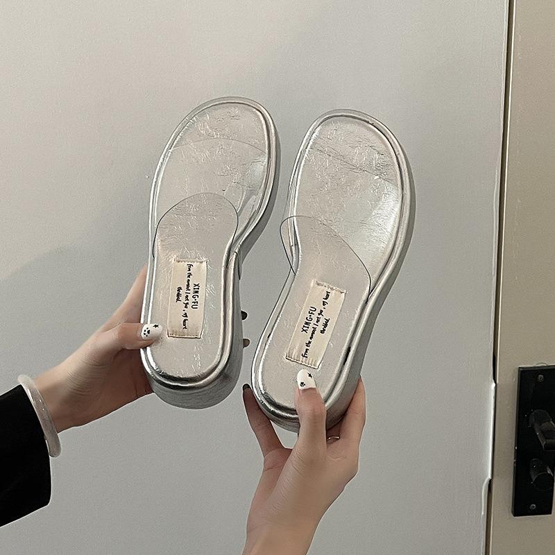 Fashionable and Versatile Wedge Heel Height-increasing Thick-soled Shoes One-shoulder Shoes Women's Flip-flops