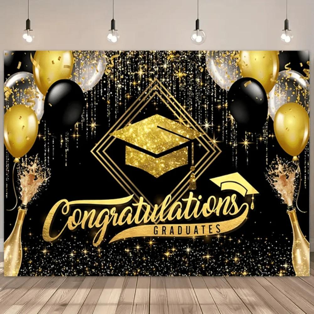 Abschlussparty Kulisse Klasse von 2025 Glückwunsch Absolventen Goldener Glitzer Ballon Congrats Grad Fotografie Hintergrund