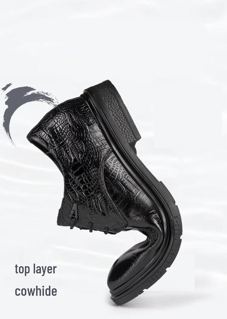 Men's Crocodile Pattern Leather Lace-up Shoes - Round Toe, Business Casual & Formal Style