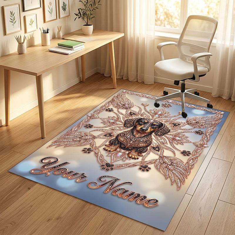 Decorative Artwork Theme Crystal Velvet Rug Personalized Custom Name Text Soft Floor Mat Home Decor