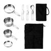 7Pcs Stainless Steel Camping Utensils Mess Kit Foldable Lightweight Cookware Picnic Pots for